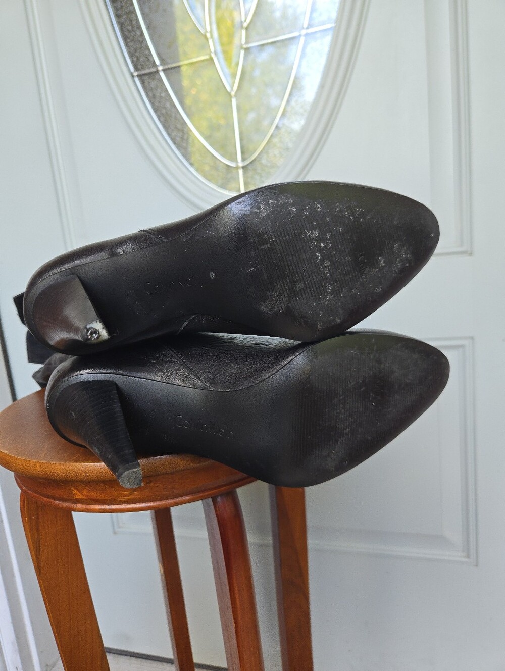 Calvin Klein Catrice Knee High Slouch Heeled Boots Black Leather - Picture 4 of 7